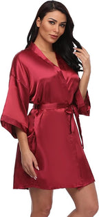 Women's Short Silky Robes Womens Satin Bathrobe Bride Bridesmaid Wedding Party Sleepwear Loungewear