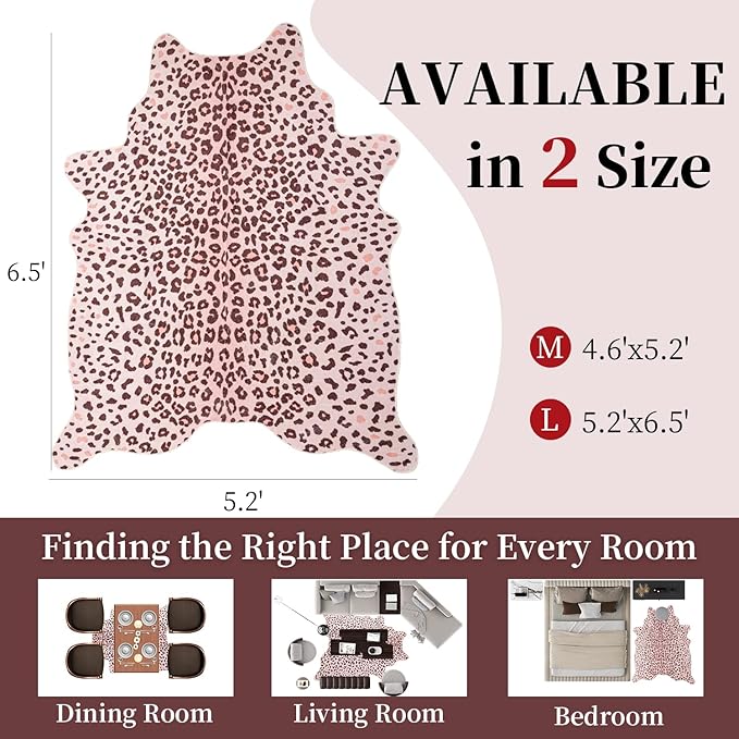 Leopard Rug, Cheetah Print Area Rug 5.2x6.5 Feet Faux Animal Print Skin Carpet for Living Room Bedroom Home Decor (Pink)
