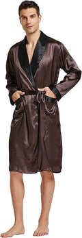 Tony & Candice Men's Satin Robe Lightweight Long Sleeve Silk Kimono Bathrobe with Shorts Set Sleepwear