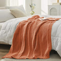 Amélie Home Knit Throw Blanket, Soft Chenille Cozy Breathable Chevron Chunky Decorative Blanket for Couch, Bed & Sofa, French-Inspired Lightweight Warm Gift for Women, Orange, 50"x60"