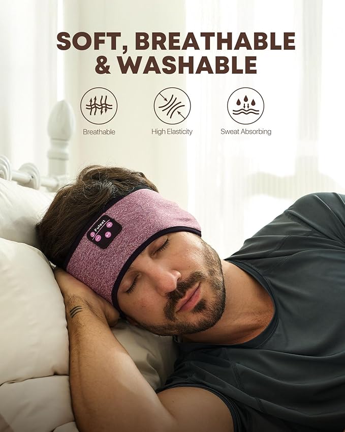 Sleep Headphones Headband Wireless Bluetooth 5.4 - Soft, Breathable, Ultra-Thin Speakers for Side Sleepers, Workout, Airplane Travel, Relaxation
