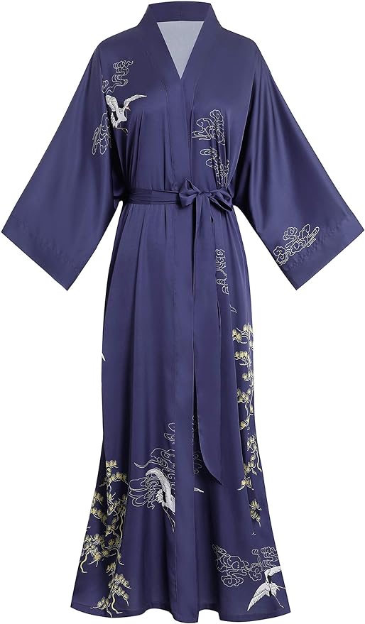 Aensso Long Soft Lightweight Silky Kimonos Robes for Women, Luxury Japanese Floral Womens Kimono Robe