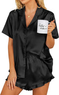 Ekouaer Womens Satin Pajamas Set Button Down 2 Piece Silk Pjs Shorts Set Ruffle Lingerie Notch Collar Sleepwear