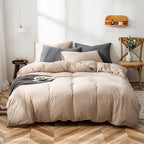 Luxlovery Khaki Comforter Set California King Cream Coffee Bedding Minimalist Taupe Color Cal King Dark Champagne Blanket Quilts Ultra Soft Breathable Comforter