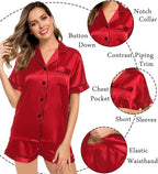 LecGee Womens Silk Satin Pajamas Short Sleeve Loungewear Two-Piece Sleepwear Button-Down Pj Set