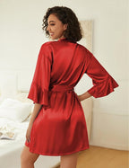 Ekouaer Women's Silk Robe Set V-neck 2 Piece Bridal Party Robes and Satin Bathrobe Set with Pockets