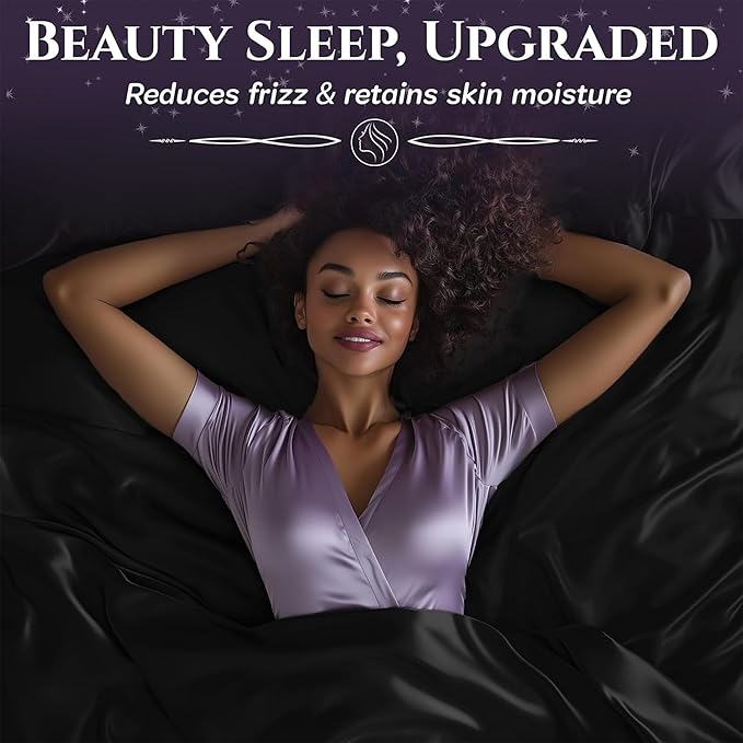 SLEEP SANCTUARY Satin Sheets Twin Size – 3 Piece Luxury Silky Bed Set, Softer Than Silk, 15" Deep Pocket, Cooling & Wrinkle-Free, Moisture-Wicking & Breathable for Hair & Skin (Black)