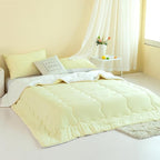 COTTEBED Reversible Queen Sized Bedding Comforter Sets - Cute Jersey Knit T-Shirt Feel Dual-Sided Full Down Comforters - Ultra-Soft Lightweight Quilt & 2 Pillow Shams All Season Use (Yellow and White)