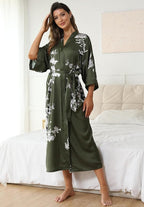 Kihnop Women's Floral Long Kimono Robe Long Satin Robe Long Silk Robe Ladies Kimonos Silky Bathrobe Cover Up, One Size