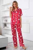 Umeyda Girls Womens Pajamas Set, Satin Silky Button Down Loungewear 2 Piece Short Sleeve Pants PJS Sets for Mommy Kids