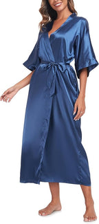 Womens Long Silky Robe Satin Kimono Robes Silk Bathrobe for Wedding Party Full Length Dressing Gown