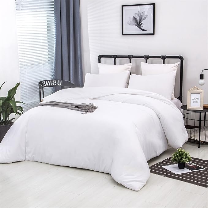 Luxlovery White Comforter Set King Plain White Bedding Comforter Set Solid King Bed Size Blanket Soft Minimalist Durable Fluffy Blanket Quilts Women Men