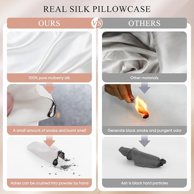 100% Mulberry Silk Pillowcase 22 Momme (SGS Certified) with Free Silk Eye Mask - Luxury Gift-Ready Folded Packaging, Cooling Pillow Cover for Hair & Skin Care (Champagne, Standard (1 Pack))