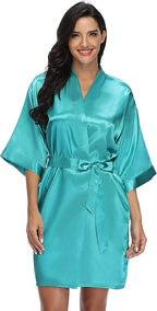Women's Satin Kimono Robe Wedding Getting Ready Silky Bathrobe Short Bridesmaid Dressing Gown