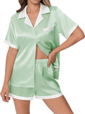 Ekouaer Womens Silk Satin Pajamas Set Animals Print Pjs Button Down Short Sleeve Lounge Set 2 Piece Sleepwear