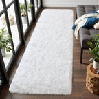 Macgace Fluffy Runner Rug, 2x6 White Washable Hallway Area Rugs for Bedroom Living Room Kitchen Laundry, Long Shag Rug with Non Slip Rubber Backing Fuzzy Entryway Carpet Modern Home Decor