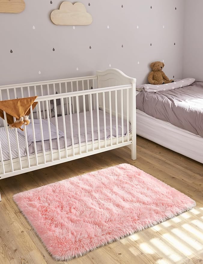 Macgace Small Throw Rugs for Bedroom, 2x3 Light Pink Mini Non-Slip Area Rug, Super Soft Plush Fluffy Carpet Modern Home Decor Aesthetic for Entryway Entrance Nursery Girls Room Dorm Office