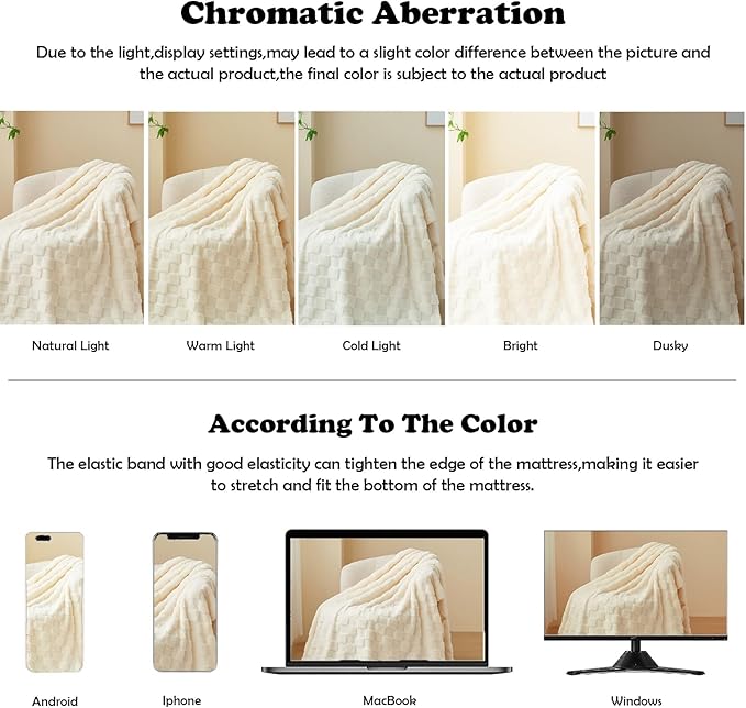 NEWCOSPLAY Super Soft Twin Blanket Ivory Premium Silky Flannel Fleece 3D Checkered Lightweight Bed Blanket All Season Use (Ivory Checkered, Twin(60"x80"))