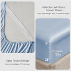 MR&HM Satin Bed Sheets with Elastic Corner Straps, King Size Sheets Set, 4 Pcs Silky Bedding Set with 15 Inches Deep Pocket for Mattress (King, Blue Haze)