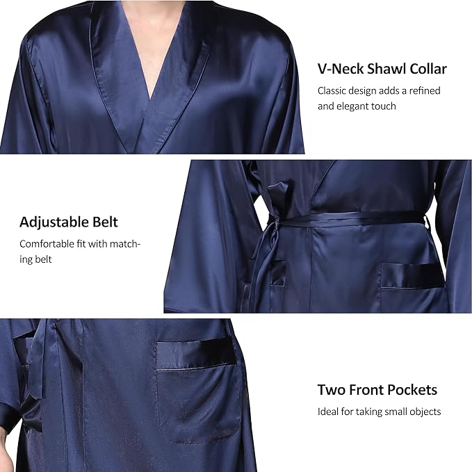 Haseil Men's Satin Robe Dragon Luxurious Silk Spa Long Sleeve House Kimono Bathrobe