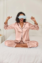 Ekouaer Women's Classic Button Down Long Satin Silk Pajama Set