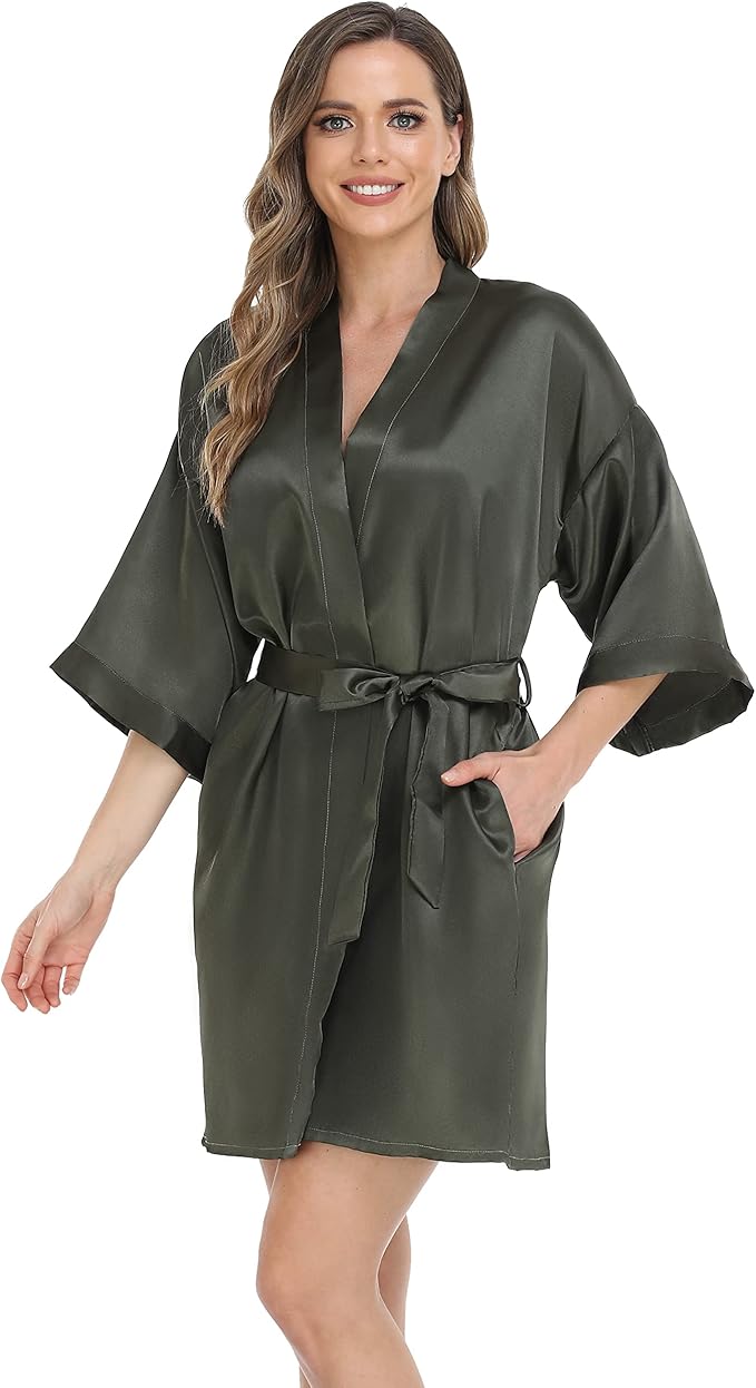 Robe for Women Silky Lightweight Satin Kimono Bride Bridesmaids Wedding Party Robes Dressing Gown Summer Loungewear