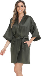 Robe for Women Silky Lightweight Satin Kimono Bride Bridesmaids Wedding Party Robes Dressing Gown Summer Loungewear