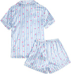 LYANER Women's Silky Satin Pajamas Set Short Sleeve Button Down Shirt With Shorts Pjs Set Sleepwear
