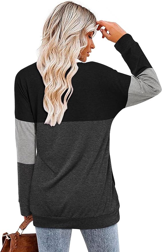 Magritta Women's Long Sleeve Leopard Color Block Tunic Comfy Crewneck T Shirt Tops Black XL