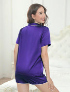 Silk Pajamas for Women Satin Womens PJ Set 2 Piece Short Lounge Set Summer Sleepwear Notch Collar Button-Down Pjs
