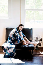 KIM+ONO Plus Size Luxury Kimono Robe for Women | Long Satin Floral Robe | Original Design | Removable Waist Tie Closure