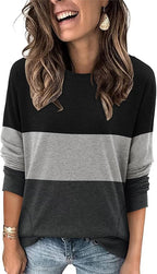 Magritta Women's Long Sleeve Leopard Color Block Tunic Comfy Crewneck T Shirt Tops Black XL