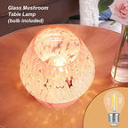 Mushroom Lamp, Small Bedside Table Lamp for Bedroom, Living Room, Cute Nightstand Lamp, Translucent Pink Glass Desk Light with E26 2700K Bulb, Home Decor Gift for Girls Women