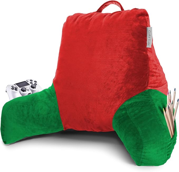 Clara Clark Reading Pillow with Shredded Memory Foam for Sitting Up in Bed and Couch, Back and Arms Adjustable Support for Adults & Teens Backrest Pillows for Reading with Washable Cover Holiday Color