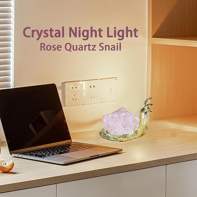 Artistone Rose Quartz Crystal Snail Table Lamp, Natural Raw Stone Night Light with Gold Snail Base, USB Powered, 5x2.7x2.5 Inches (Rose Quartz)