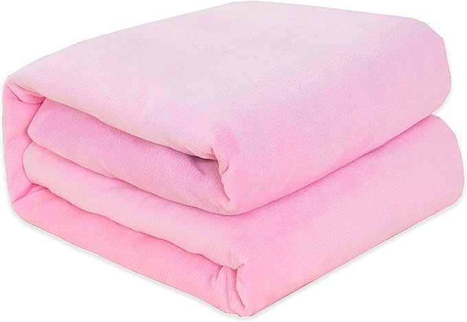 Elegant Comfort Luxury Velvety Feel Blanket, All-Season Lightweight Blanket, Ultra Plush, Soft, Cozy-Fuzzy Flannel Fleece for Couch, Sofa, Bed, Travel, Solid Design, Full/Queen, Light Pink