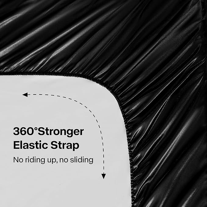 BEDELITE Satin Sheets Twin XL Size Bed Set, Luxury Soft Black Silky Sheets for Hair and Skin, Similar to Silk Bed Sheets Set 3 Pieces with 1 Deep Pocket Fitted Sheet, 1 Flat Sheet, and 1 Pillowcase