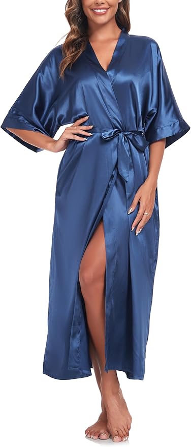 Womens Long Silky Robe Satin Kimono Robes Silk Bathrobe for Wedding Party Full Length Dressing Gown