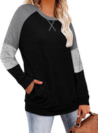 Magritta Women's Long Sleeve Leopard Color Block Tunic Comfy Crewneck T Shirt Tops Black XL