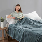 Nestl Blue Blanket Queen Size for Bed - Cozy Warm Fuzzy Blankets for Women, Plush Large Fleece Throws for Girls - Stone Blue, 90 x 90 Inches