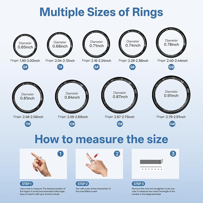 Smart Ring for Women Men, Health Fitness Tracker Ring with Heart Rate/Sleep Tracker/Blood Oxygen/HRV/Stress/Calorie/Steps, IP68 Waterproof for iOS & Android, No APP Fees(Rose Gold,9#)