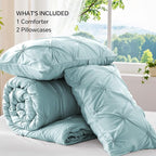 BEDELITE Dusty Blue Queen Comforter Set - 3 Pieces Boho Pintuck Bedding Comforter Sets, Lightweight Soft & Warm Bed Comforter Queen with 2 Pillowcases for All Season