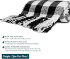 PAVILIA Plaid Chenille Blanket for Twin Size Bed, Soft Black and White Buffalo Plaid Checkered with Tassel Fringe, Woven Knitted Decorative Blanket for Sofa Couch Living Room Decor, Twin 60x80