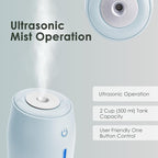 Aqua Glo Personal Humidifier – Ultrasonic Cool Mist, Rechargeable Battery for 15 Hours Use, 2-Cup Water Tank, Quiet Operation. Ideal for Travel, Office, Bedroom, Plants, and Home. Blue Mist