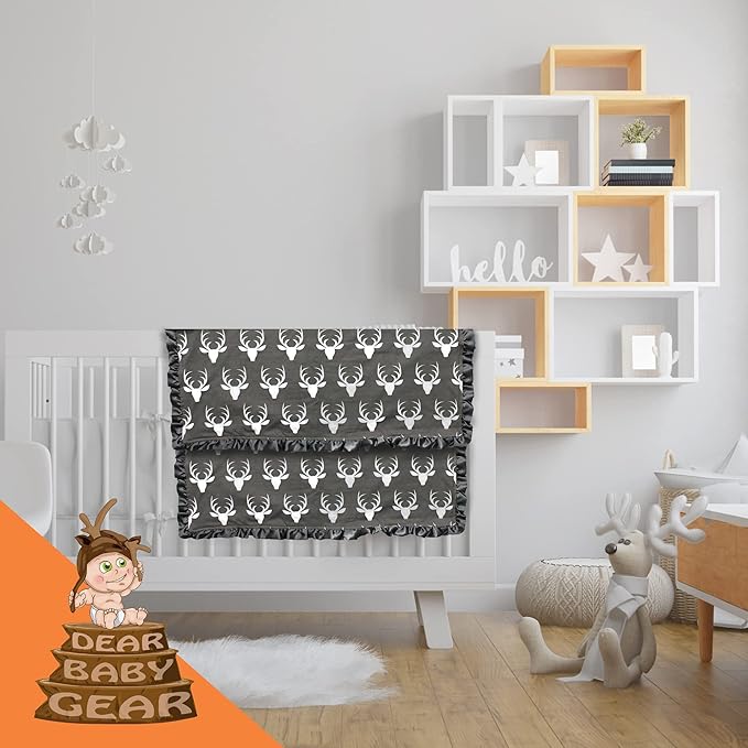 Dear Baby Gear - Reversible Baby Blankets - Soft Nursery Blanket for Newborn - Toddler Blankey - Throw Blanket for Boys & Girls - Infant Blankets - 42x32 (Antlers Grey with Ruffles)
