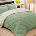 HIG 3pc Sage Green Twin/Twin XL Comforter Set - All Season Reversible Down Alternative Comforter with Sham - Quilted Duvet Insert with Corner Tabs - Diamond Stitched Blanket - Breathable, Soft, Fluffy