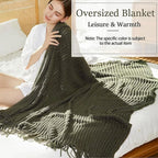 Blagic Knitted Throw Blanket for Couch Soft Farmhouse Boho Throw Blanket with Tassels Home Decorative Lightweight Throw Blankets,Dark Green Throws for Bed/Chair/Sofa, Wheat Textured, 50" W x 60" L