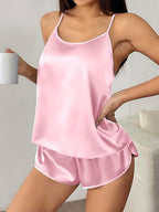Ekouaer Silk Pajamas Set for Women Satin Backless Lingerie Pjs Cami Top and Shorts Nightwear