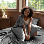CozyLux Satin Sheets Full Size Sheets - 6 Piece Silky Full Size Bed Sheets, Luxury Dark Grey Full Bed Set with Smooth and Soft Microfiber, Includes 1 Fitted Sheet, 1 Flat Sheet and 4 Pillowcases