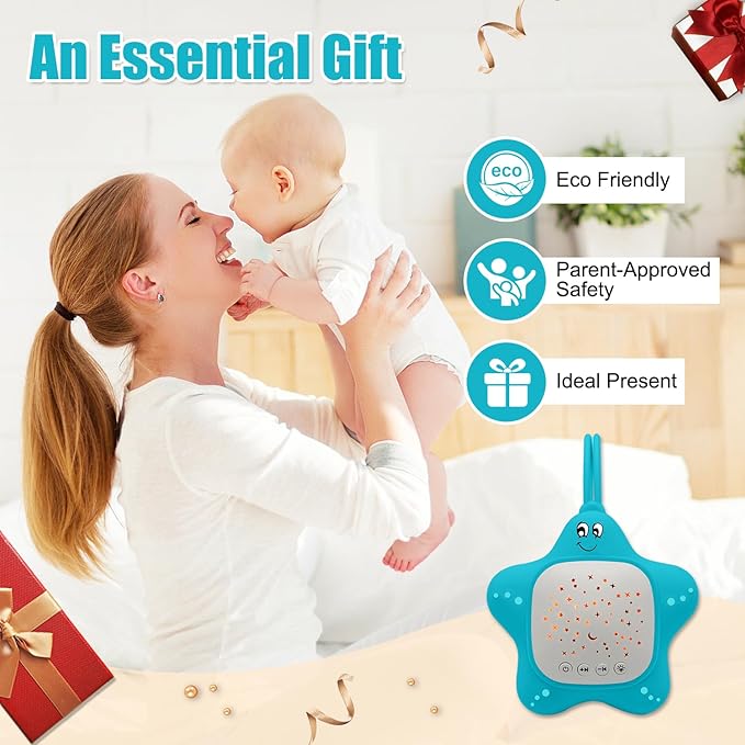 White Noise Machine for Baby with Star Projector | Sleep Aid Music for Nursery & Travel | Portable Sound Machine Lullabies for Infants, Toddlers, Kids